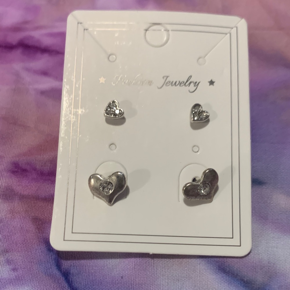Silver Heart Stud Earrings Set